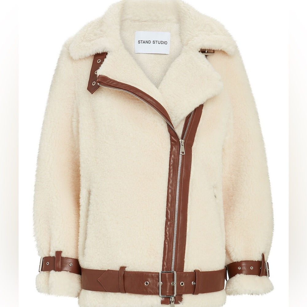 STAND STUDIO Colleen Oversized Teddy Moto Jacket